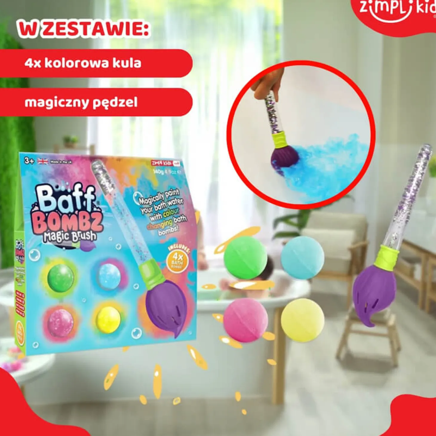 Kule do kąpieli z pędzlem Baff Bombz Magic Brush, 4 szt.