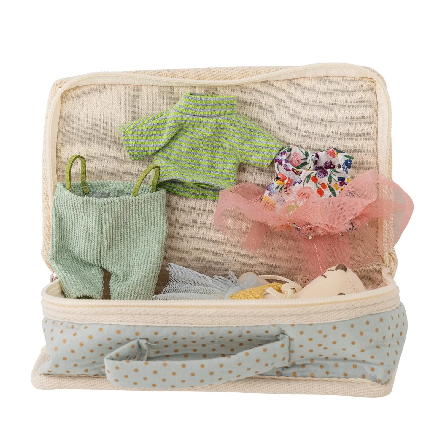 Idealne W Podróży|2 Lata + | Bloomingville Mini Laleczka Lara w torebce z zestawem ubranek - Brown