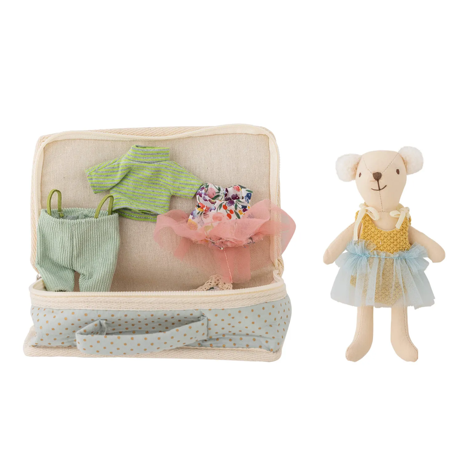 Idealne W Podróży|2 Lata + | Bloomingville Mini Laleczka Lara w torebce z zestawem ubranek - Brown