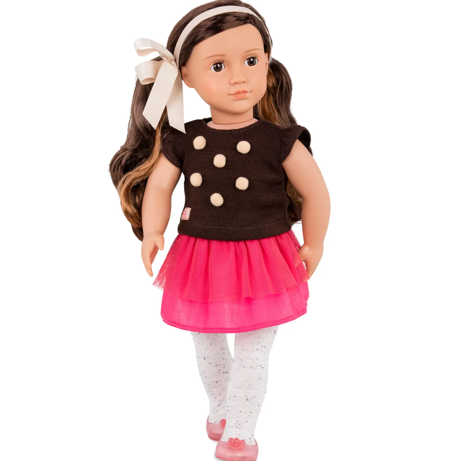 7 Lat+|8 Lat+ | OurGeneration Lalka AVIA 46cm - Brunetka w bluzce z pomponikami