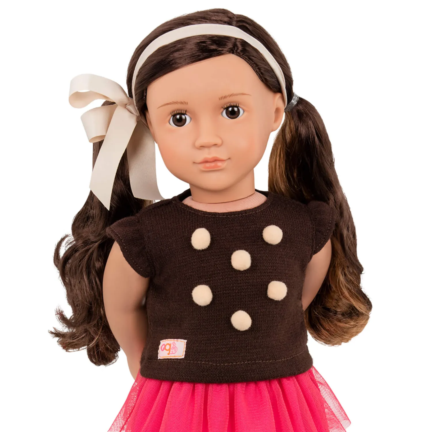 7 Lat+|8 Lat+ | OurGeneration Lalka AVIA 46cm - Brunetka w bluzce z pomponikami