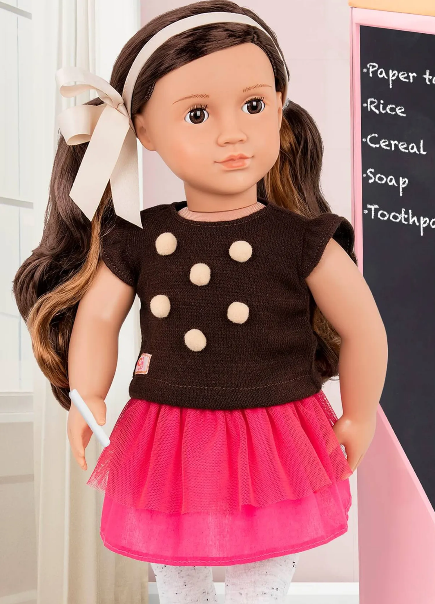 7 Lat+|8 Lat+ | OurGeneration Lalka AVIA 46cm - Brunetka w bluzce z pomponikami