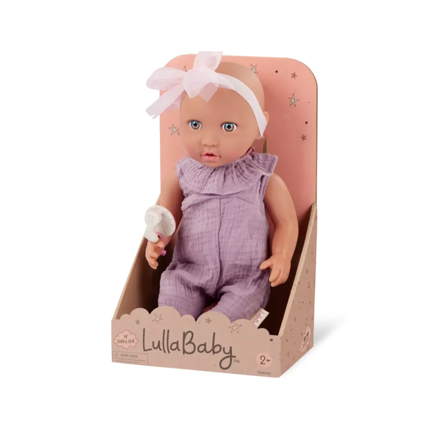 6 Lat+|3 Lata + | LullaBaby Lalka niemowlę ze smoczkiem, w muślinowym ubranku i opasce, dwubarwne tęczówki