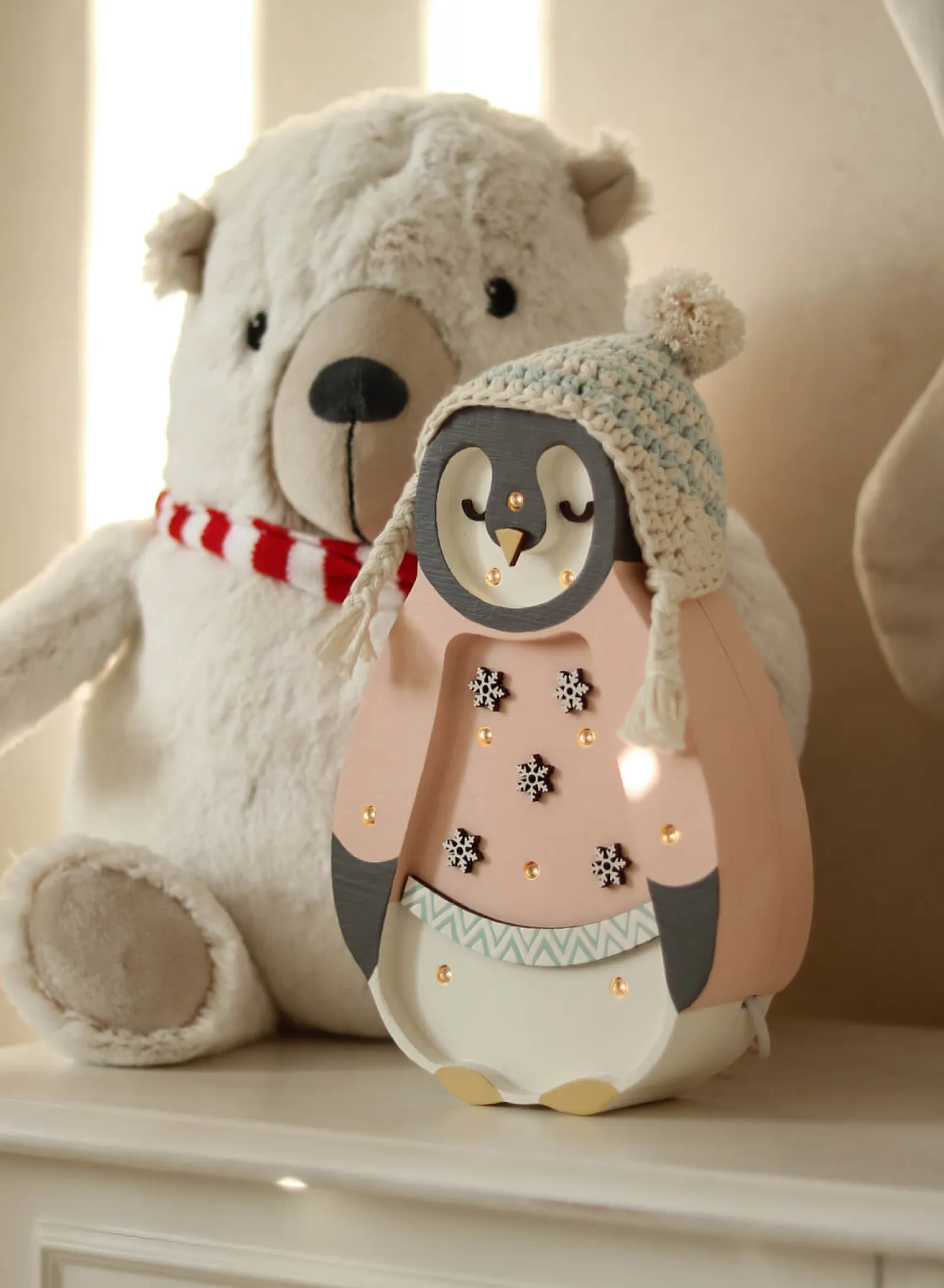 Lampki Nocne|Lampki Nocne | Little Lights Lampa Mini Świąteczny Pingwinek - Pink