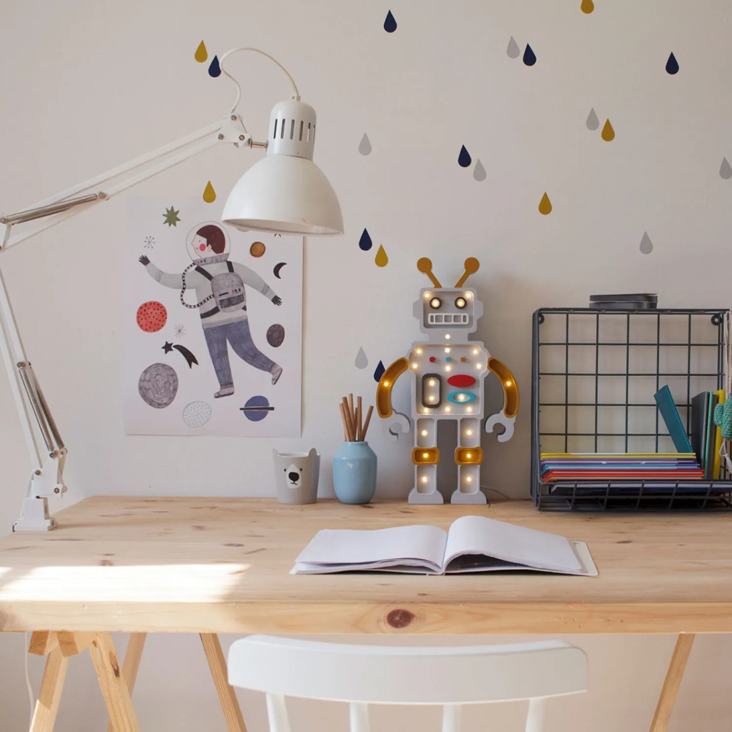 Dekoracje Dziecięce|Lampki Nocne | Little Lights Lampa Robot METALIC BLUE