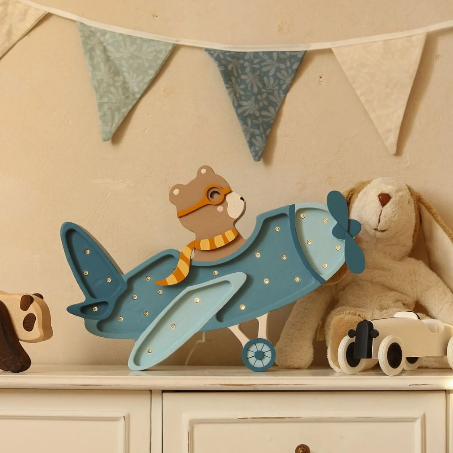 Dekoracje Dziecięce|Lampki Nocne | Little Lights Lampa Samolot Vintage - Pastel Khaki Bear