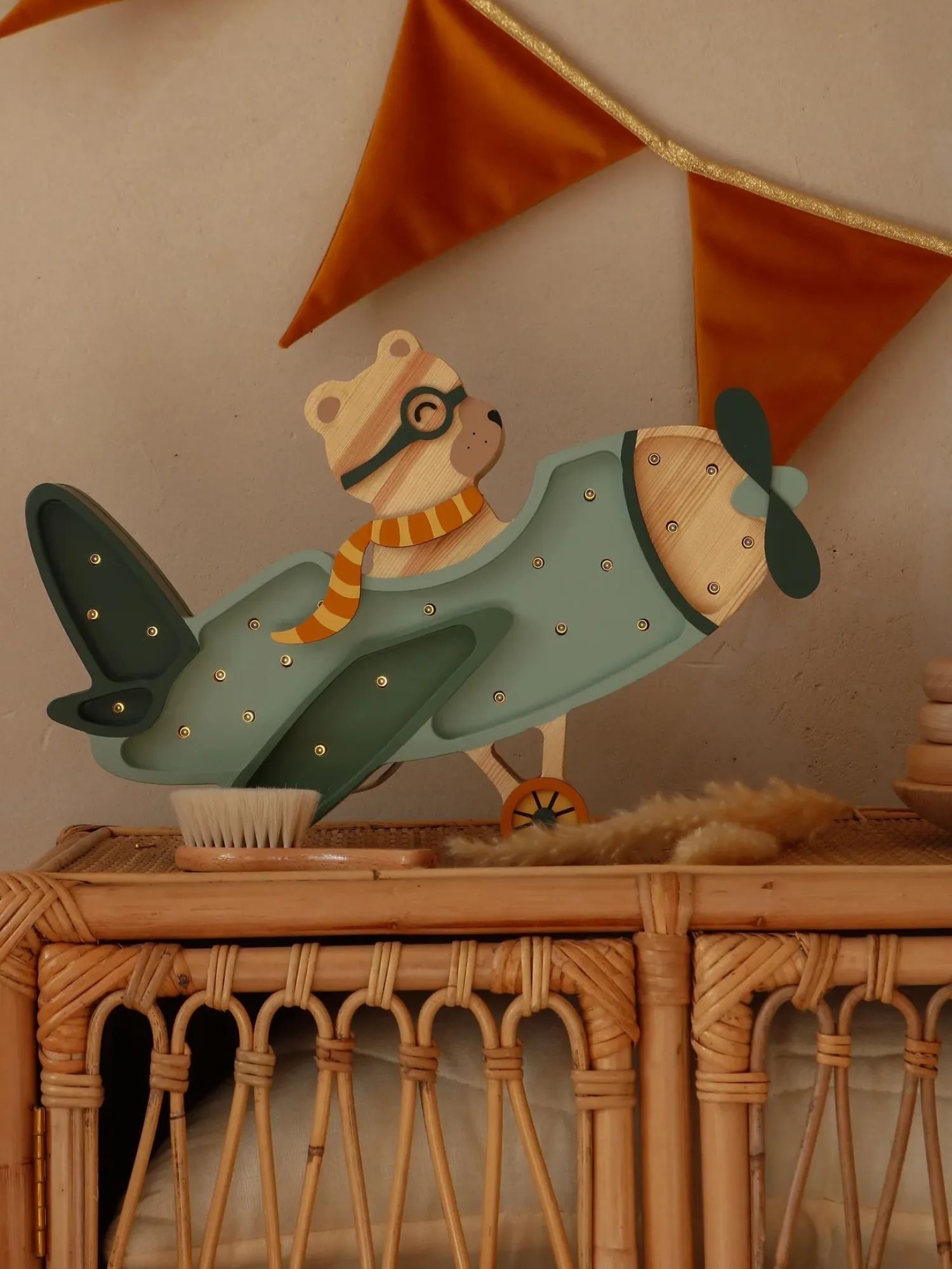 Dekoracje Dziecięce|Lampki Nocne | Little Lights Lampa Samolot Vintage - Pastel Khaki Bear