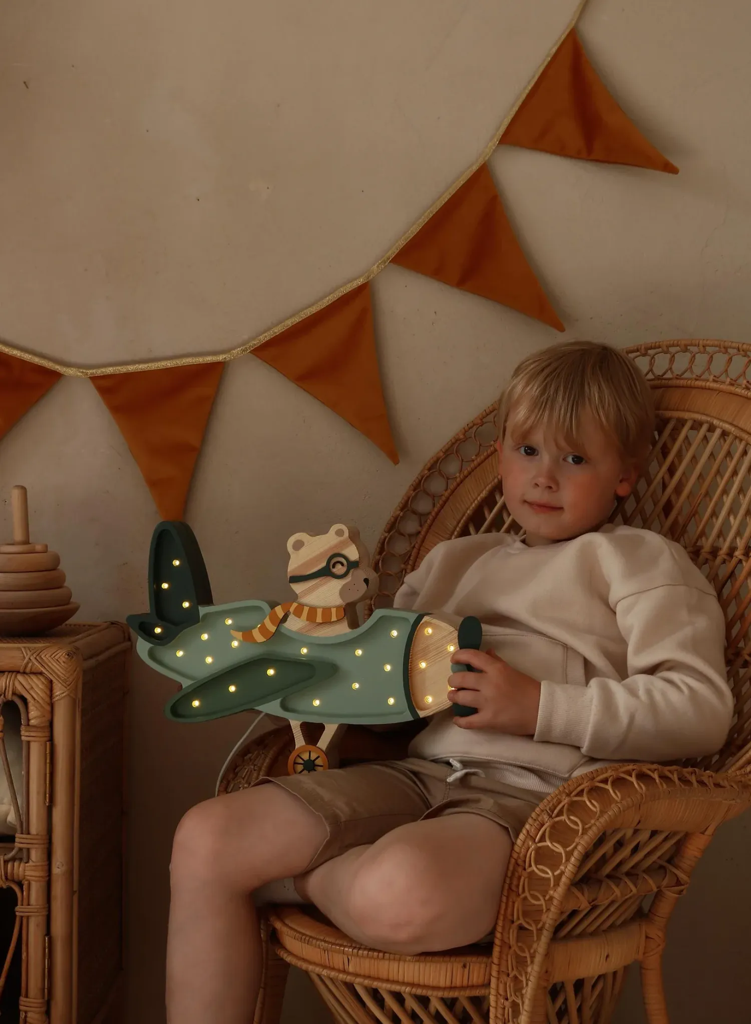 Dekoracje Dziecięce|Lampki Nocne | Little Lights Lampa Samolot Vintage - Pastel Khaki Bear