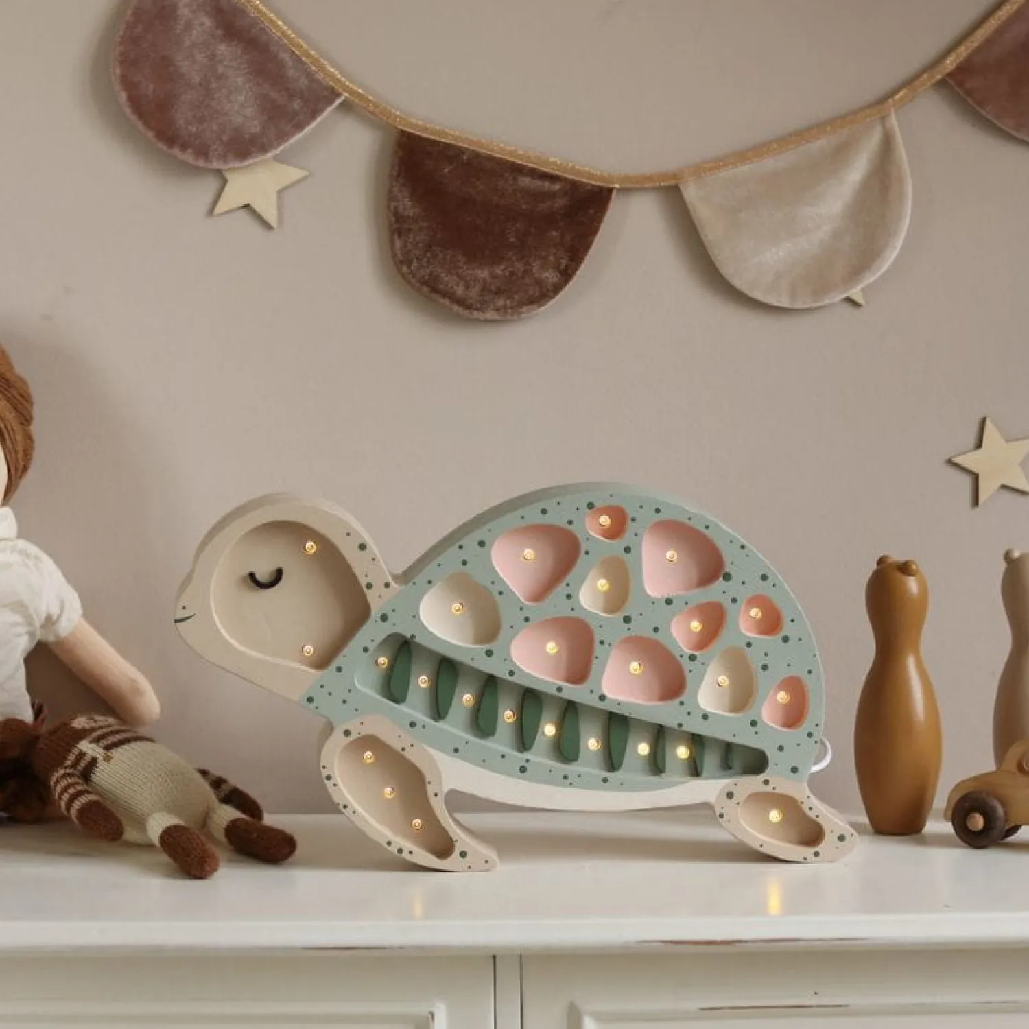 Dekoracje Dziecięce|Lampki Nocne | Little Lights Lampa Żółw - Seafoam Pink