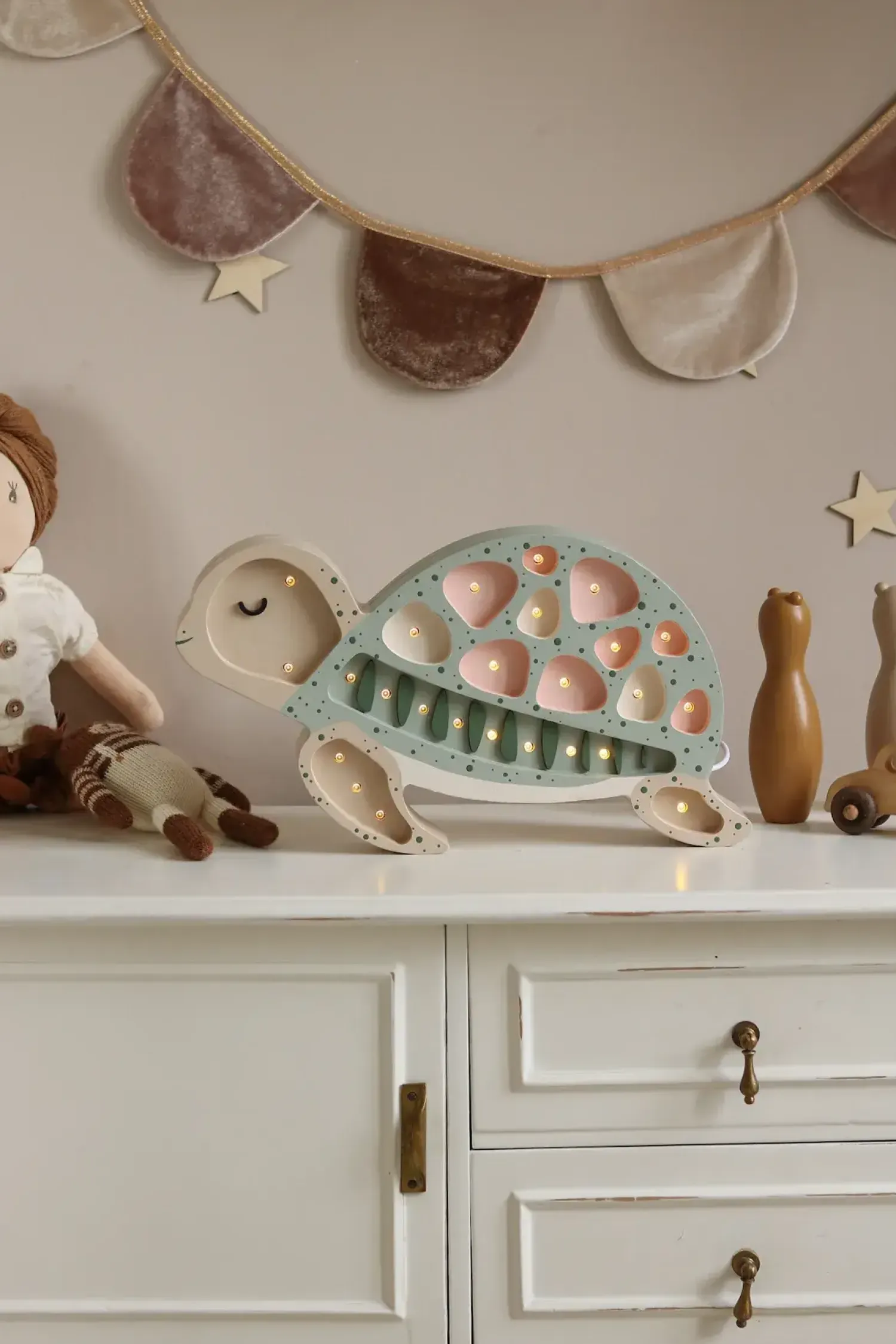 Dekoracje Dziecięce|Lampki Nocne | Little Lights Lampa Żółw - Seafoam Pink