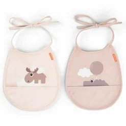 Śliniak z kieszonką Tiny Happy Clouds - Powder, 2 szt.