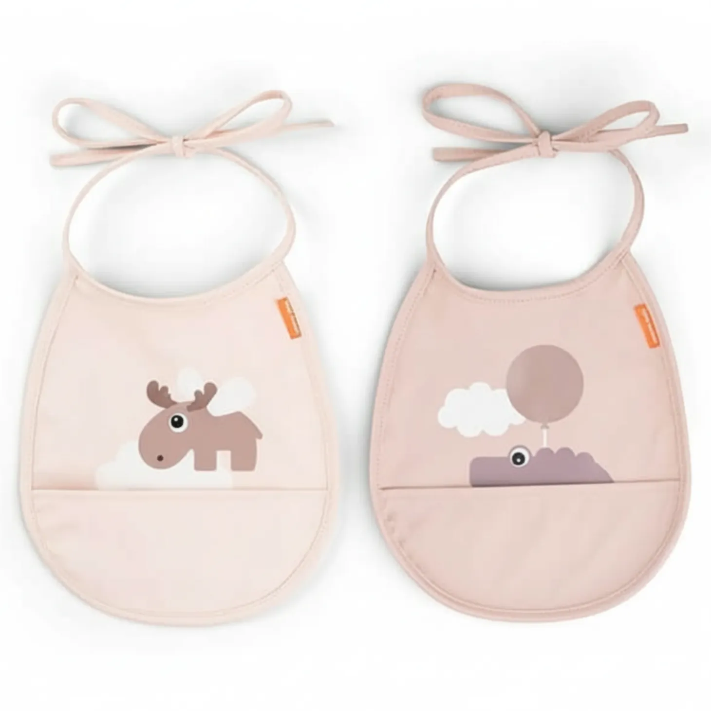 Śliniak z kieszonką Tiny Happy Clouds - Powder, 2 szt.