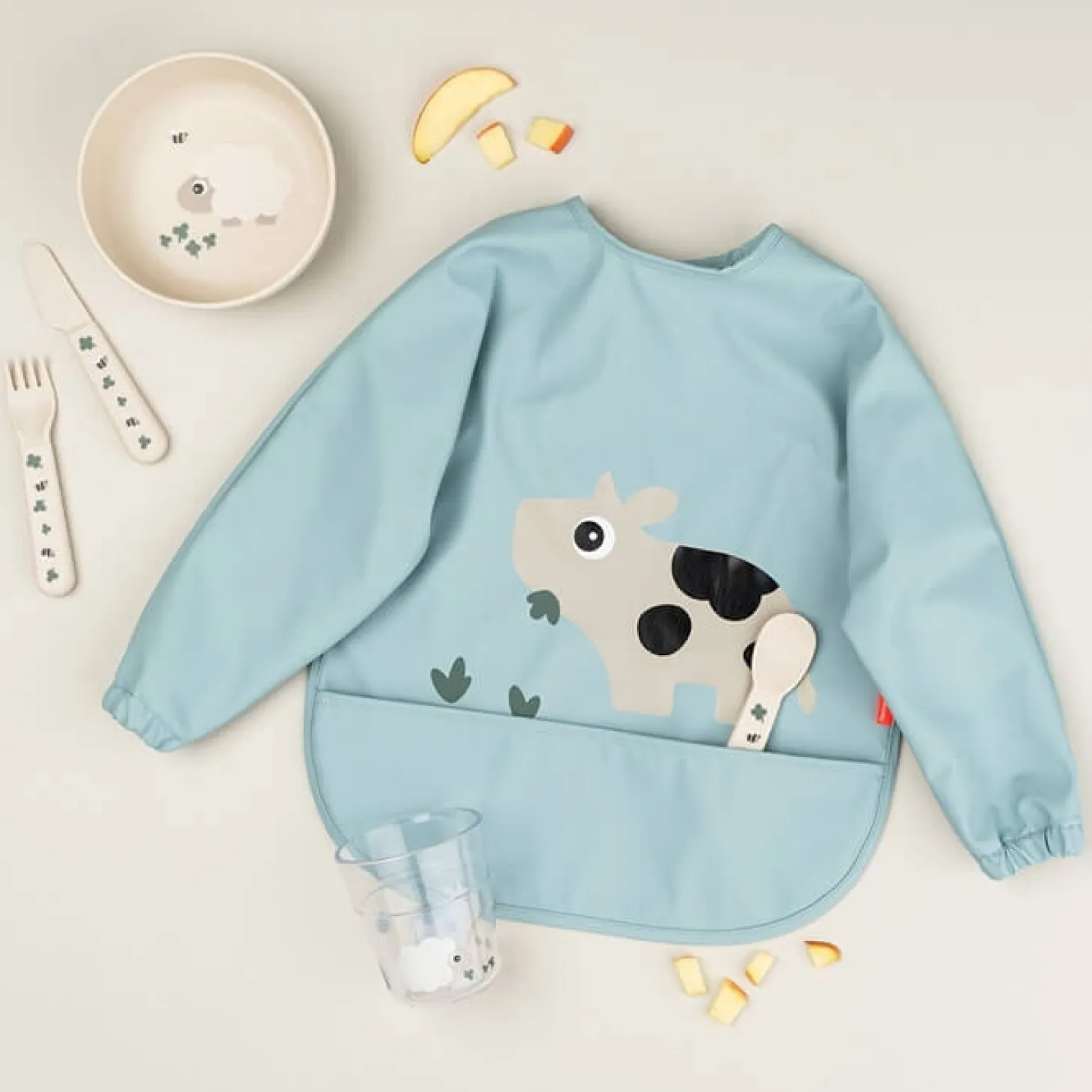 Śliniak z rękawami 6-18m Tiny Farm Blue