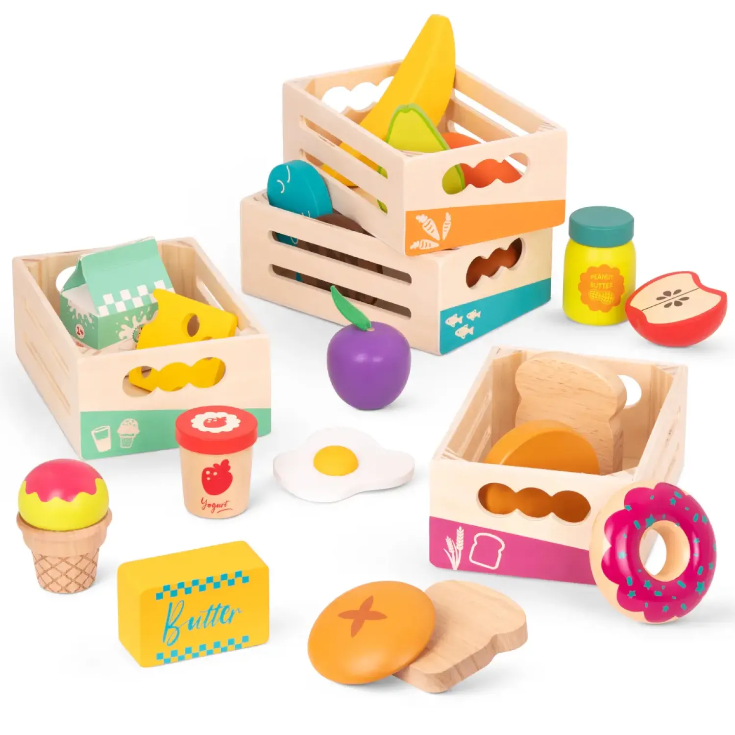 3 Lata +|2 Lata + | B.Toys Little Foodie Groups – drewniane skrzyneczki z produktami spożywczymi