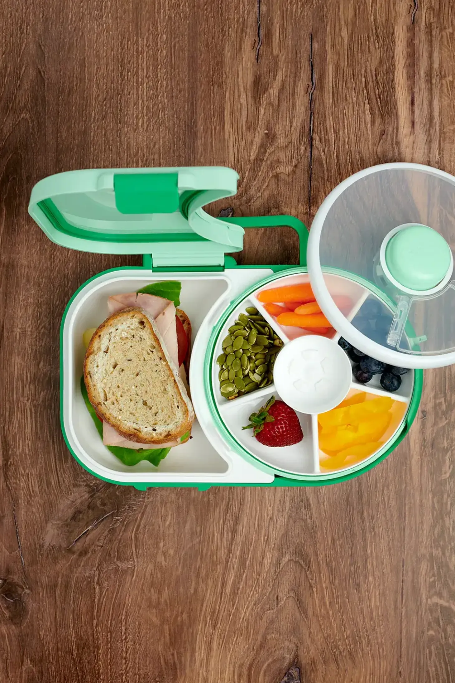 LUNCHBOX & SNACK SPINNER 2IN1 śniadaniówka dla dzieci, Sage Green