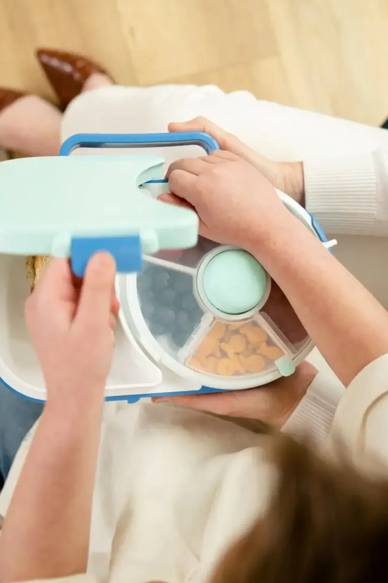Przechowywanie Jedzenia|Przydatne Akcesoria | GOBE LUNCHBOX & SNACK SPINNER 2IN1 śniadaniówka dla dzieci, Blueberry Blue