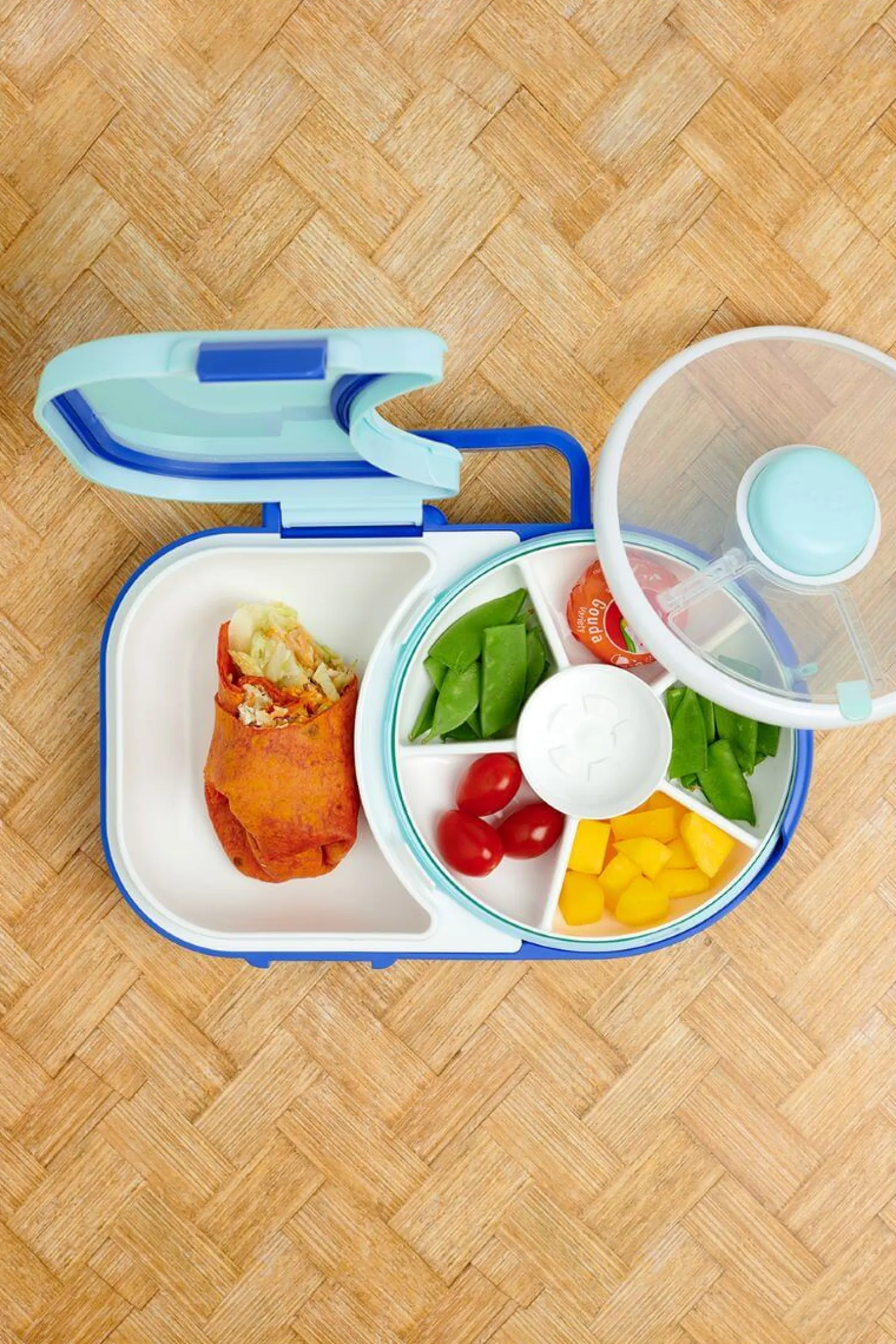 Przechowywanie Jedzenia|Przydatne Akcesoria | GOBE LUNCHBOX & SNACK SPINNER 2IN1 śniadaniówka dla dzieci, Blueberry Blue