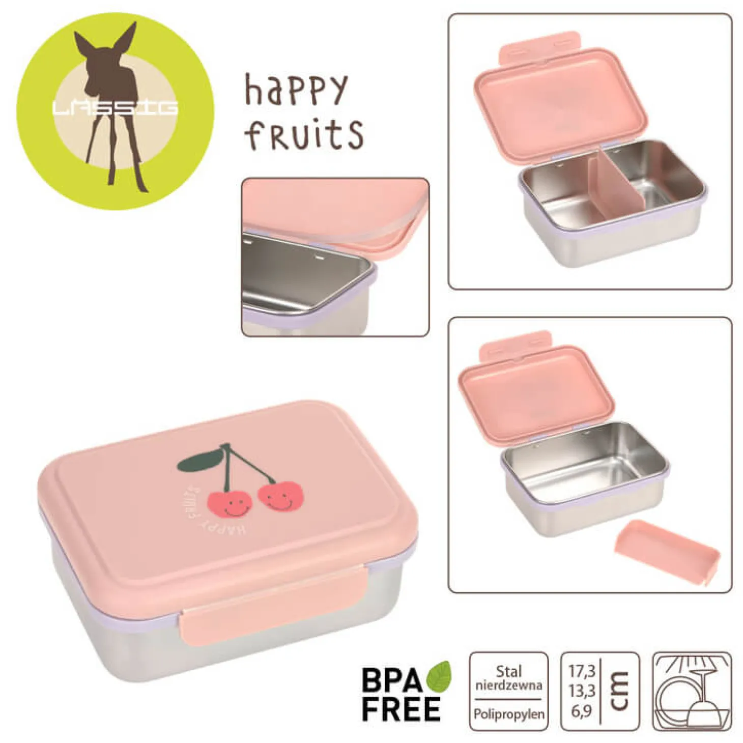 Lunchbox ze stali nierdzewnej Happy Fruits Cherry