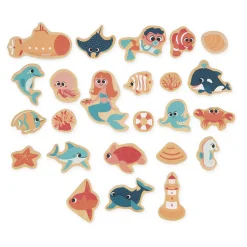 3 Lata +|2 Lata + | Janod Magnesy drewniane Podwodny świat 24 szt. 2+