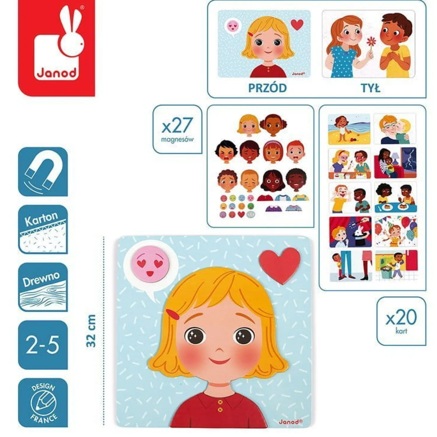 3 Lata +|2 Lata + | Janod Magnetyczna układanka Emocje