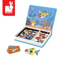 Idealne W Podróży|6 Lat+ | Janod Magnetyczna układanka Tropikalne ryby Magnetibook 3+