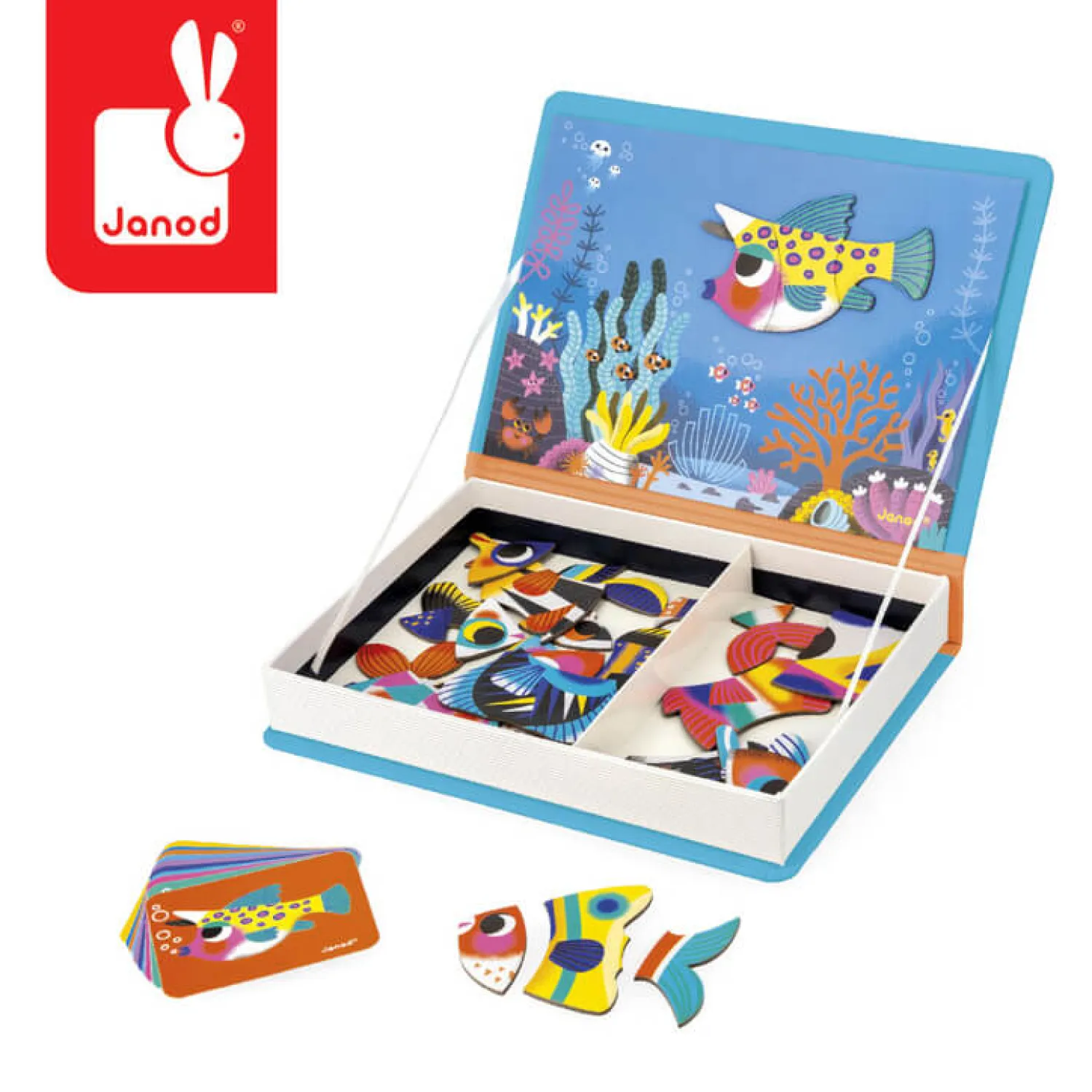 Idealne W Podróży|6 Lat+ | Janod Magnetyczna układanka Tropikalne ryby Magnetibook 3+