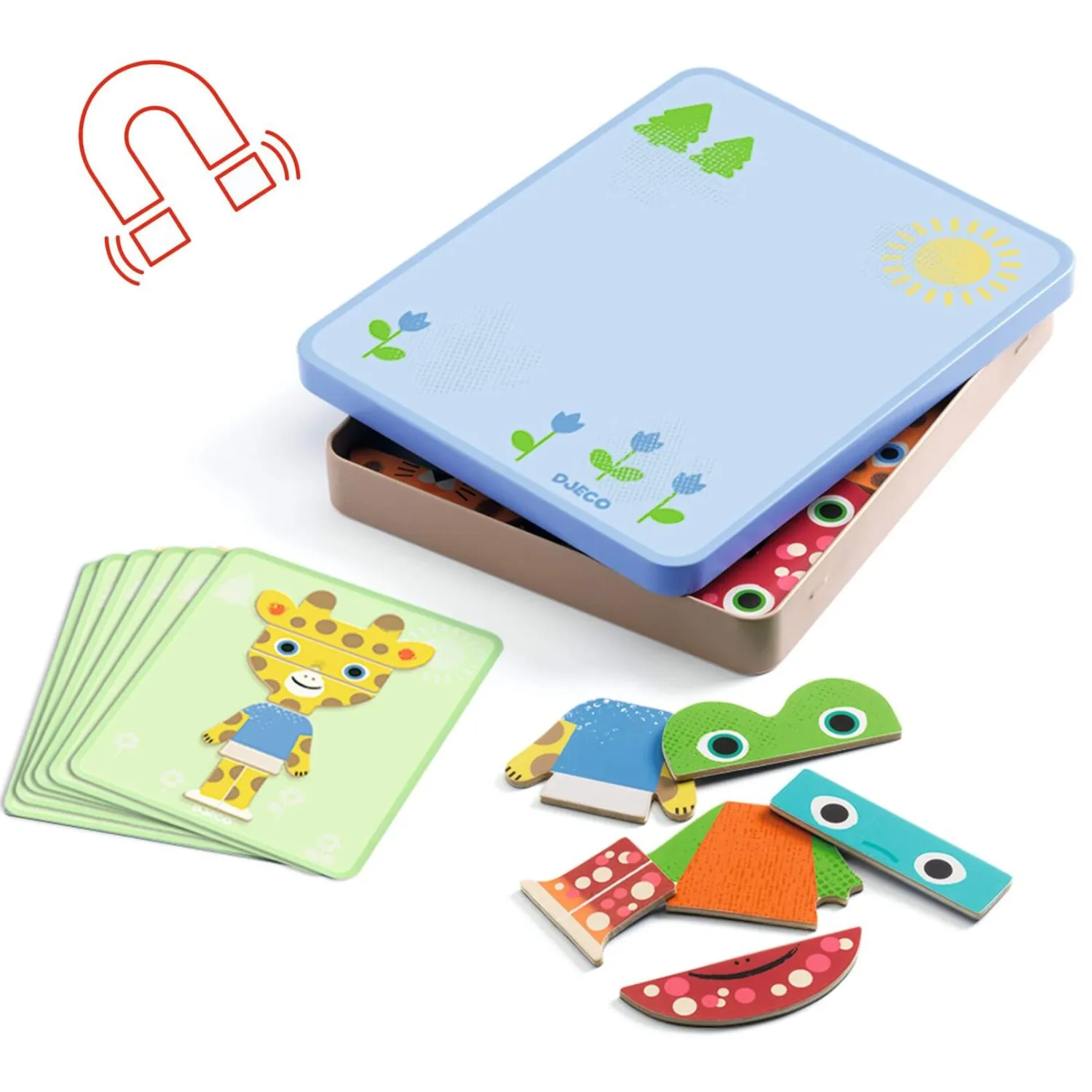 Idealne W Podróży|3 Lata + | Djeco Magnetyczne puzzle Inzebox ZWIERZĘTA