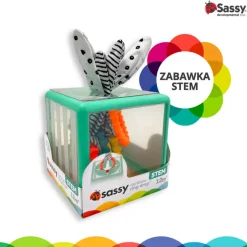 12M+|18M+ | Sassy Manipulacyjna kostka sensoryczna Montessori, sorter z krążkami