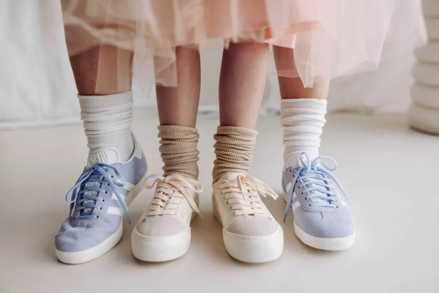 Małe Stópki | Mama's Feet Marszczone skarpetki dla nastolatek i dorosłych - Balans, ecru