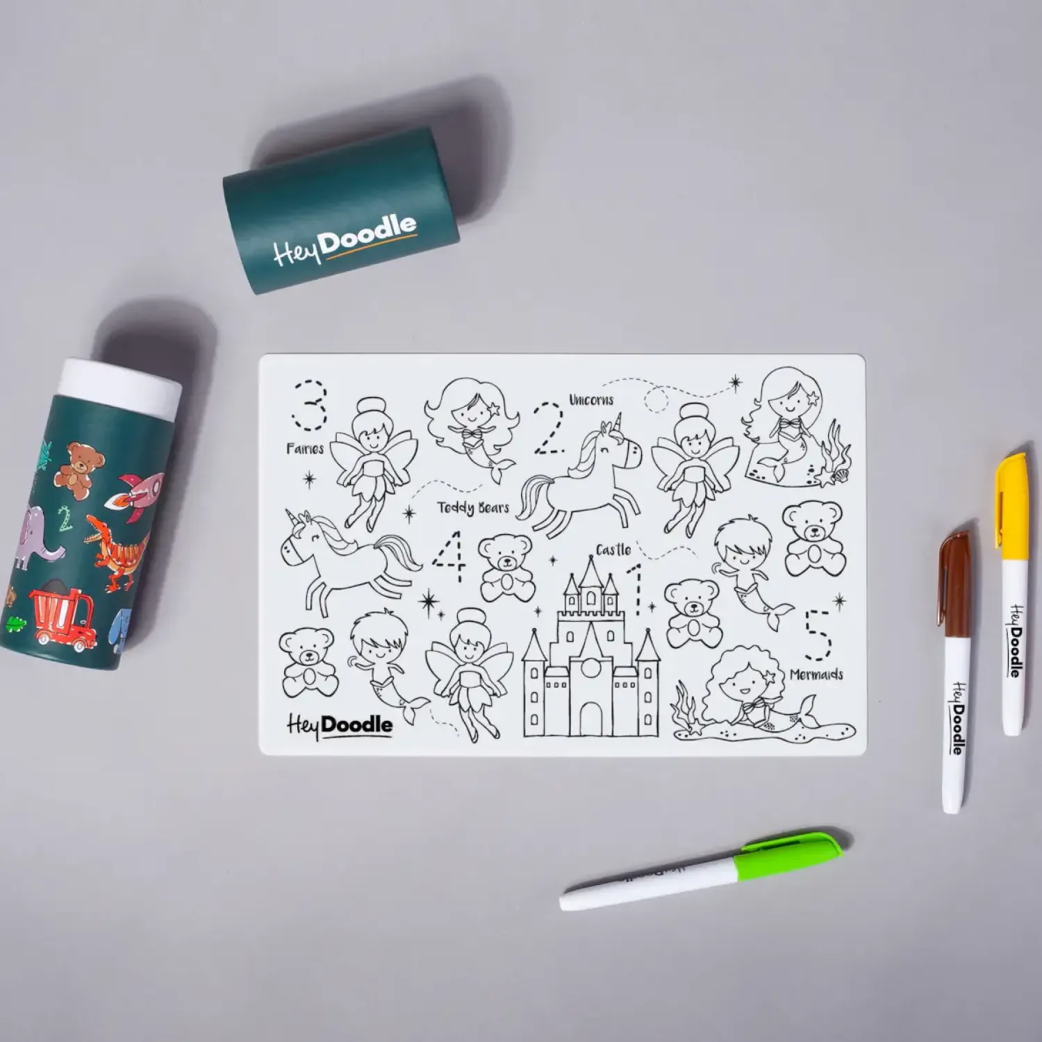Kolorowanki|7 Lat+ | HeyDoodle Mata Silikonowa do Kolorowania A4 - Bajkowe Królestwo