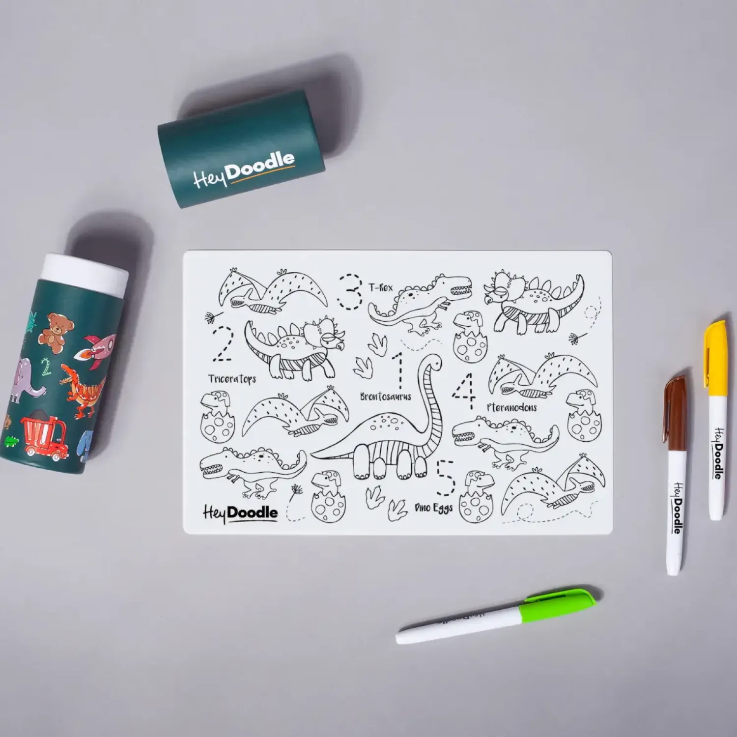 Kolorowanki|7 Lat+ | HeyDoodle Mata Silikonowa do Kolorowania A4 - Dinozaury