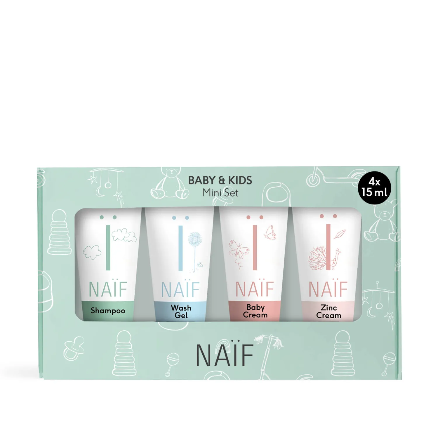 Naturalne Kosmetyki|Naturalne Kosmetyki | Naif Mini zestaw pielęgnacyjny dla dzieci i niemowląt od 1 dnia życia, 4 x 15 ml