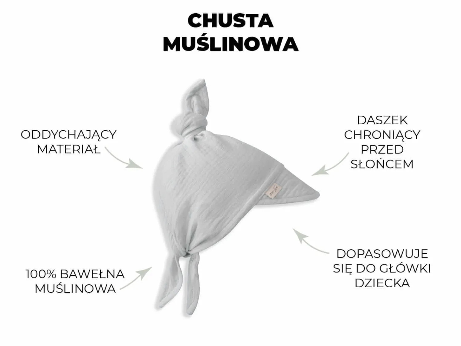 Na Główkę|Nakrycie Głowy | Sleepee Muślinowa chustka z daszkiem - Ocean Green