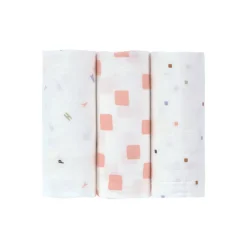 Muślinowy otulacz kocyk z bawełny organicznej 60x60cm zestaw 3 szt. Happy Fruits peach