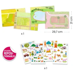 6 Lat+|3 Lata + | Djeco Naklejki wielokrotnego użytku 3D FARMA 3+