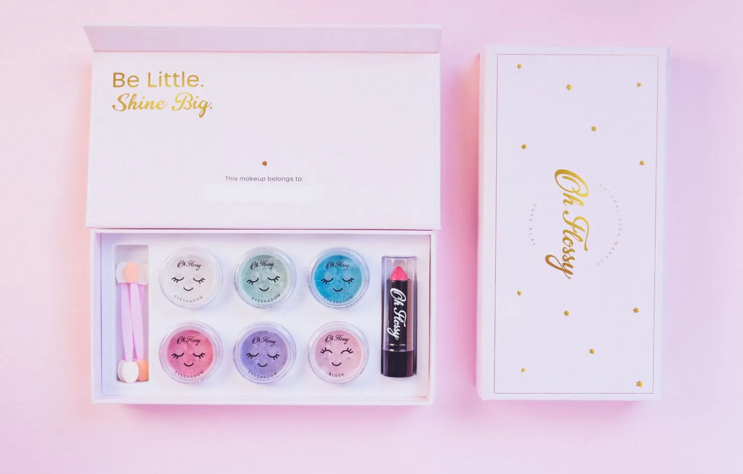 Naturalne Kosmetyki | Oh Flossy Naturalny zestaw do makijażu DELUXE, cienie, róż, szminka i akcesoria