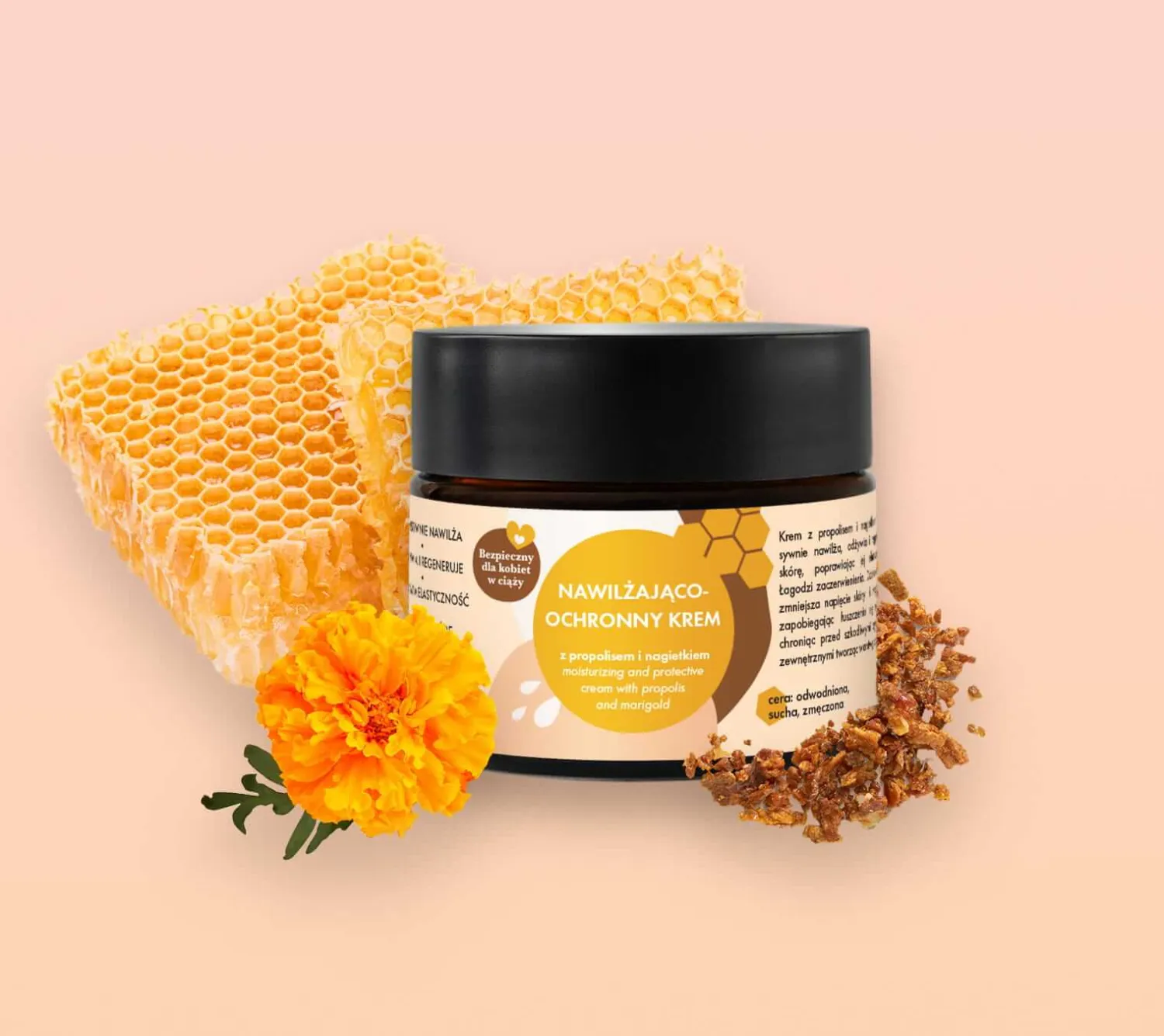 Naturalne Kosmetyki Dla Mam | Lullalove Nawilżająco-ochronny krem do twarzy z propolisem i nagietkiem, 50 ml