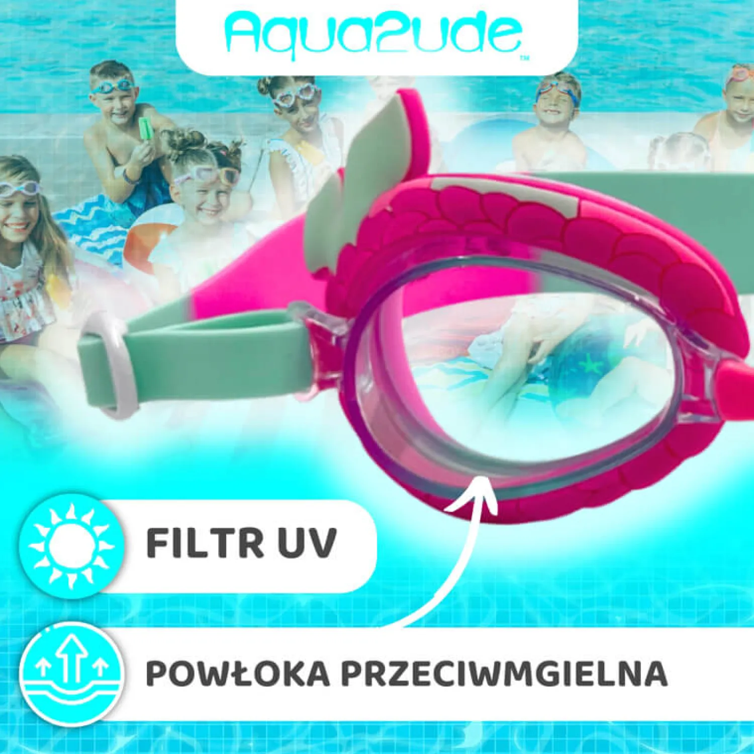Do Kąpieli|Plażowe | Bling2o Okulary do pływania Aqua2ude - Syrena turkusowe 3+