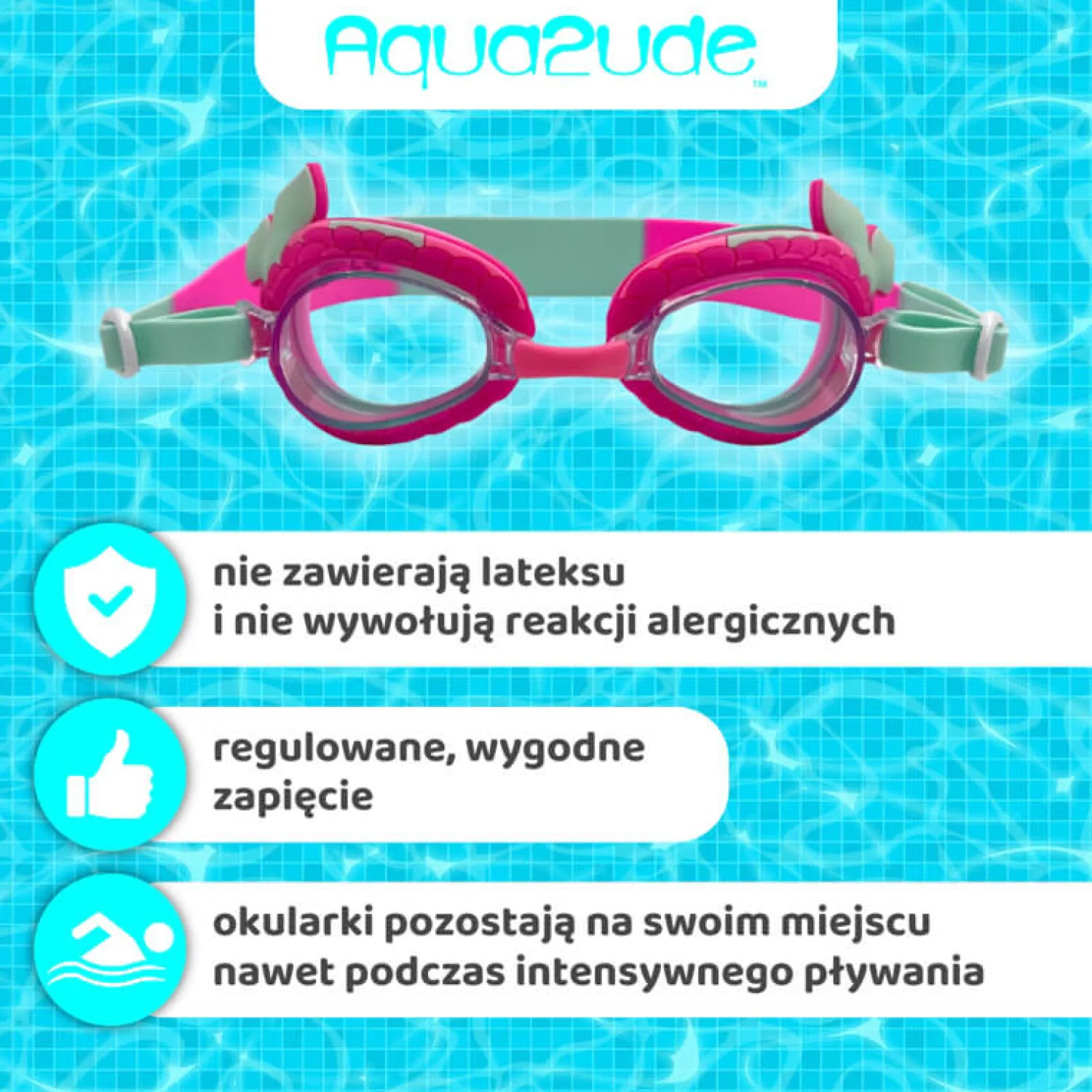 Do Kąpieli|Plażowe | Bling2o Okulary do pływania Aqua2ude - Syrena turkusowe 3+