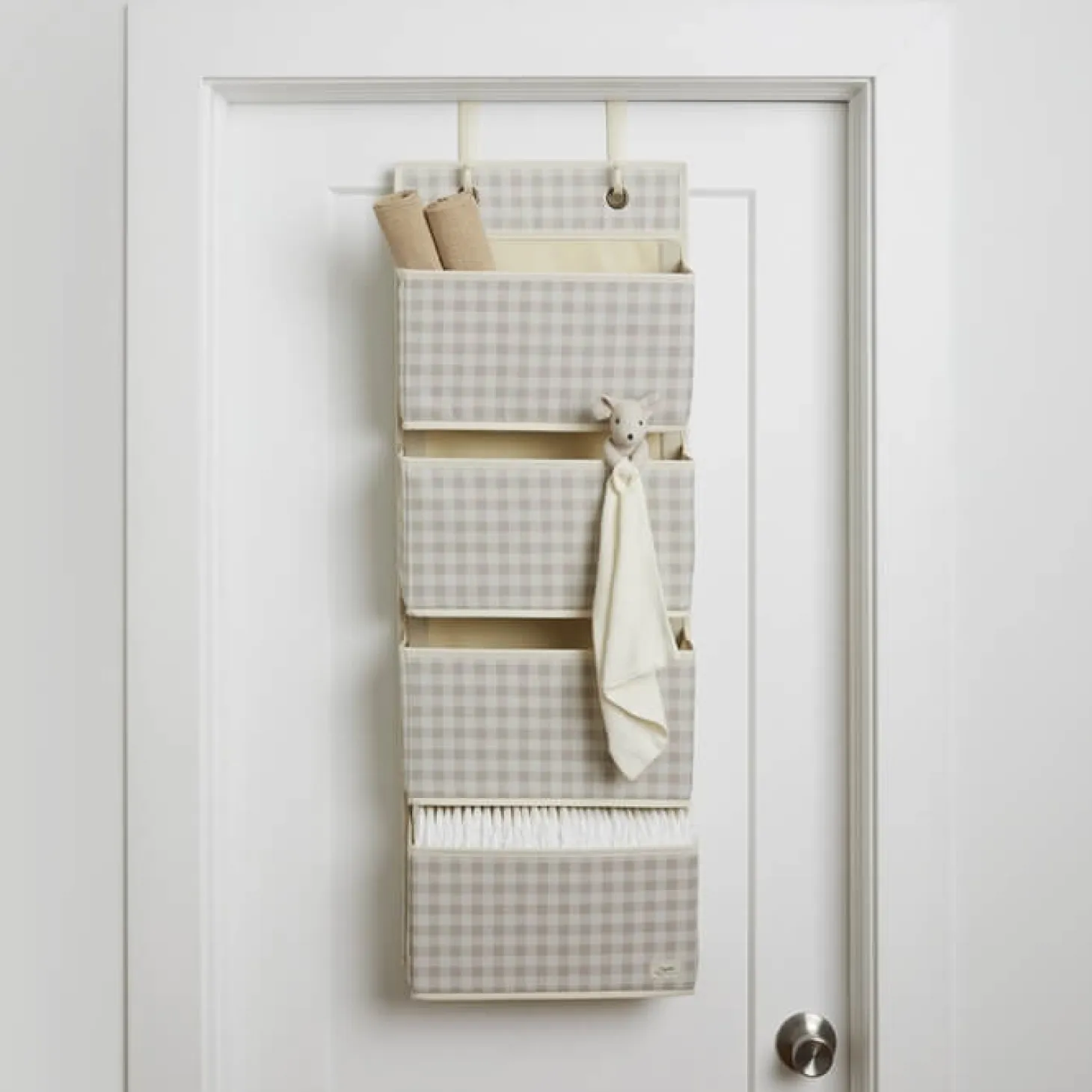 Organizer na drzwi wiszący Gingham Beige