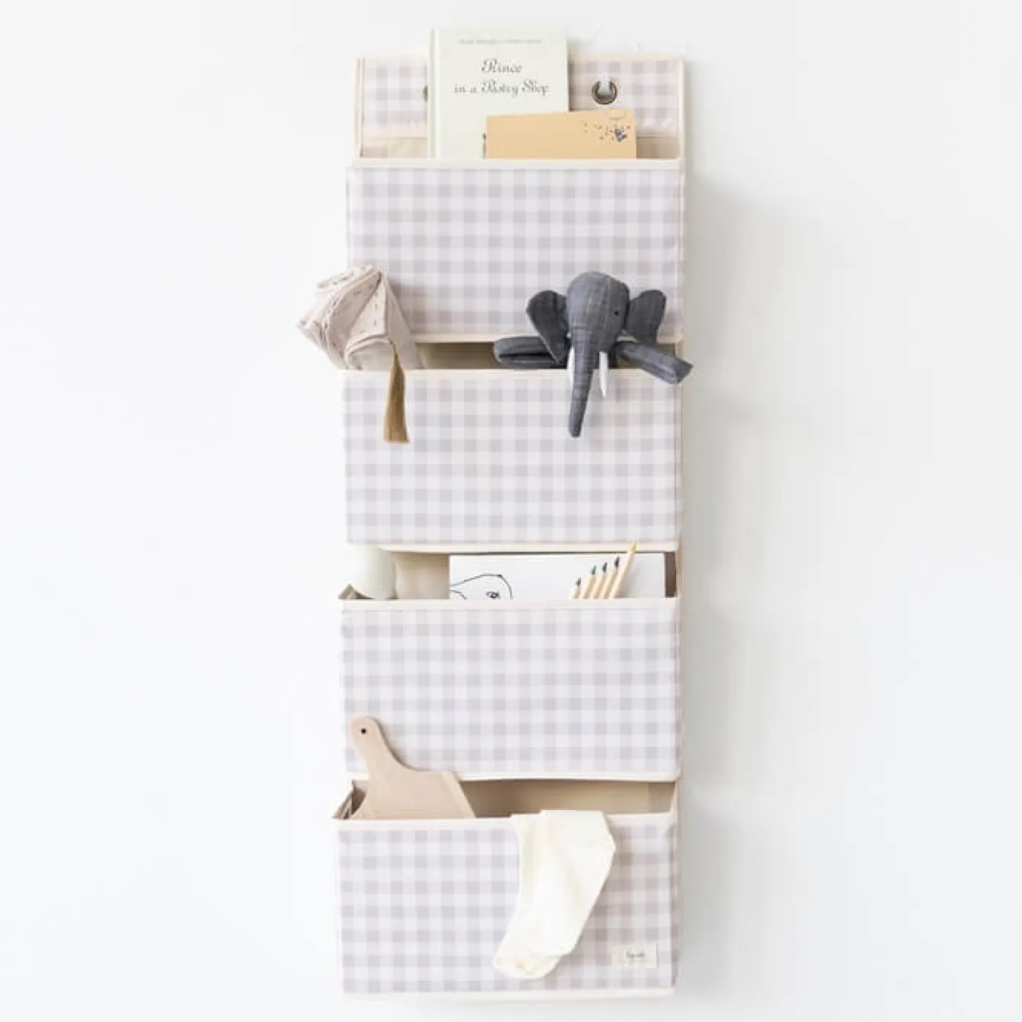Organizer na drzwi wiszący Gingham Beige