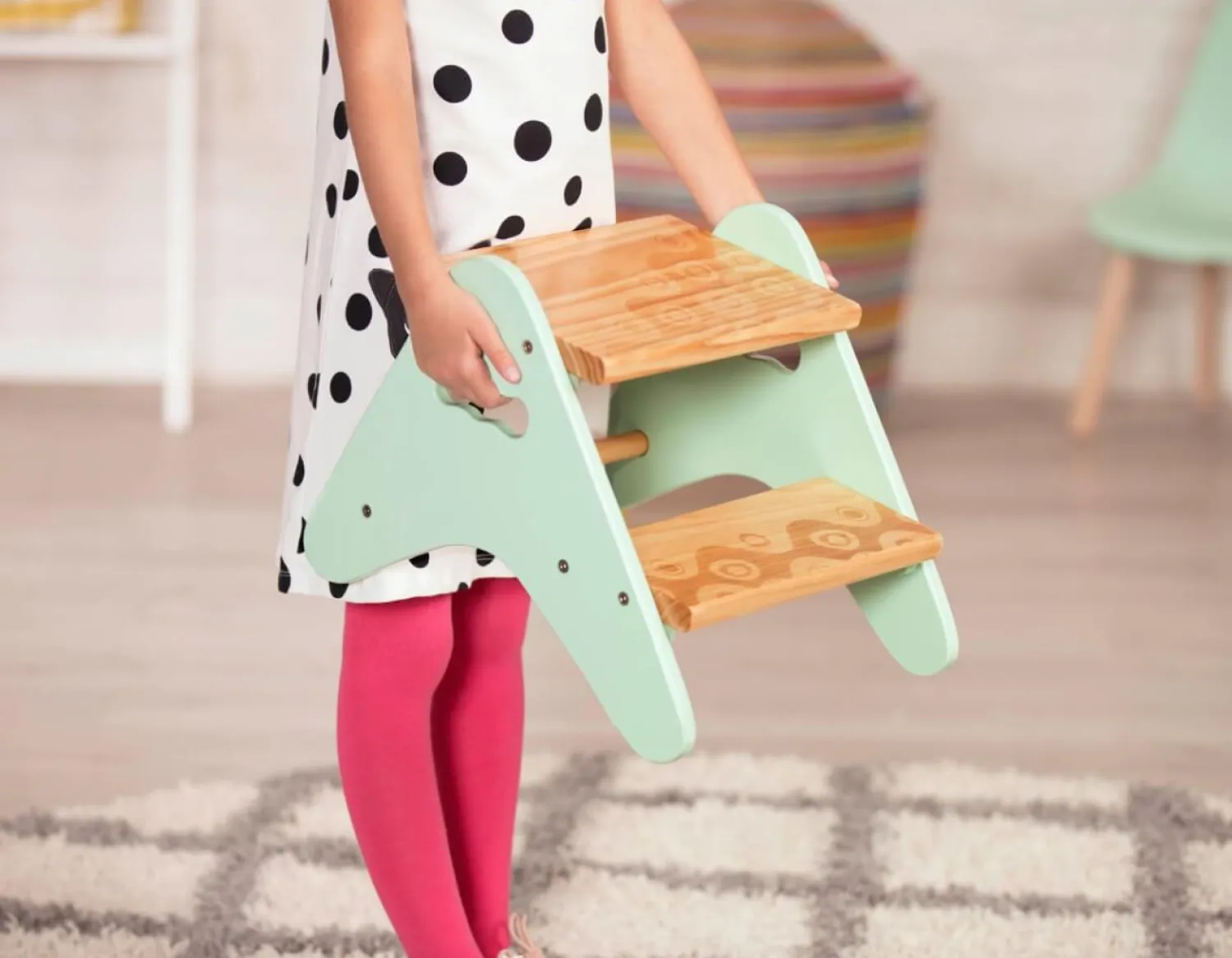 Bezpieczeństwo W Domu|Bezpieczeństwo W Domu | B.Toys Peek-a-Boost - drewniany podest, taboret z antypoślizgiem - wersja MIĘTOWA