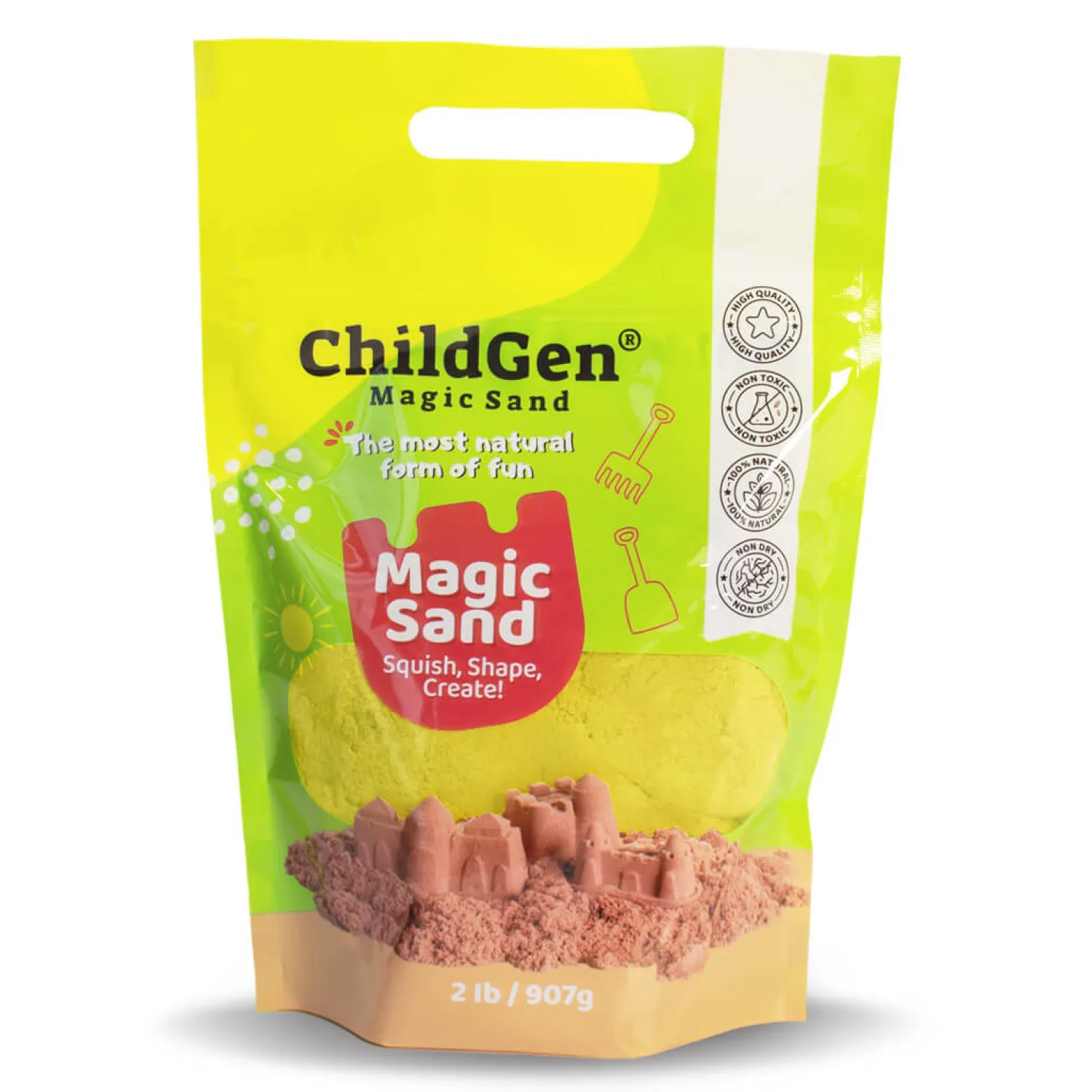 8 Lat+|7 Lat+ | ChildGen Piasek kinetyczny, 100% NATURALNY SKŁAD - opakowanie re-fill uzupełniające 907g, kolor żółty