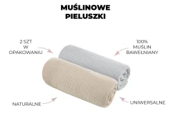 Otulacze I Pieluszki|Otulacze I Pieluszki | Sleepee Pieluszki muślinowe bawełniane 2-pak: szara i niebieska