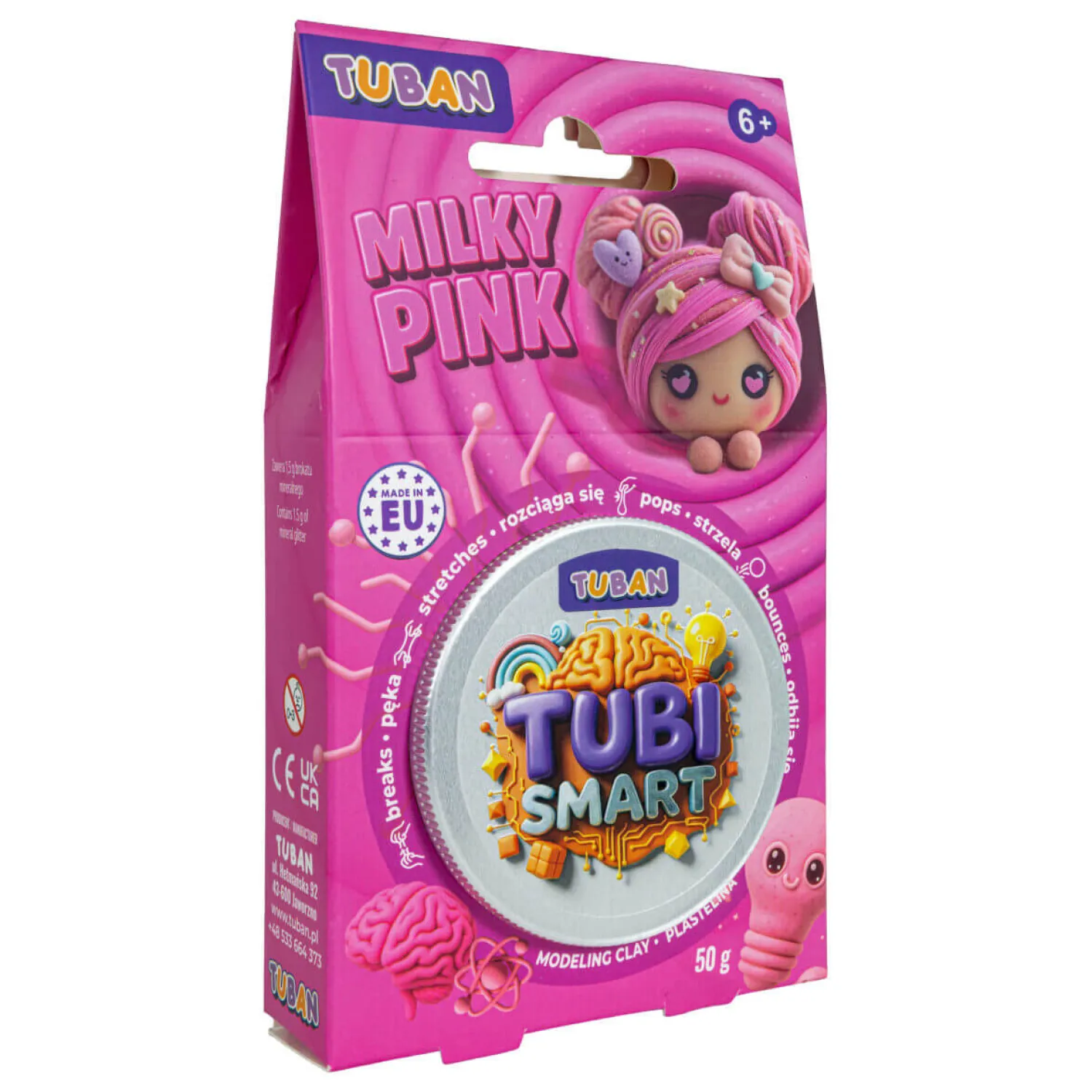 6 Lat+|3 Lata + | Tuban Plastelina Tubi Smart - MILKY PINK, 50g