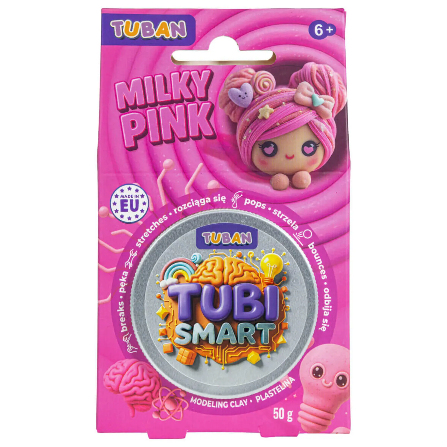 6 Lat+|3 Lata + | Tuban Plastelina Tubi Smart - MILKY PINK, 50g
