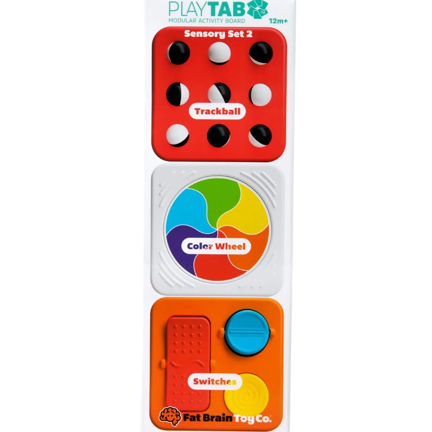 Idealne W Podróży|12M+ | Fat Brain Toys PlayTab Sensoryczne Kwadraty - zestaw 2 z biało-czarnymi kuleczkami