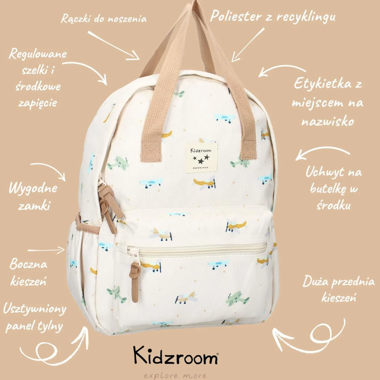 Plecaki I Torebki Dziecięce|Plecaki I Torebki Dziecięce | KIDZROOM Plecak dla dzieci L Small Aeroplane Beige