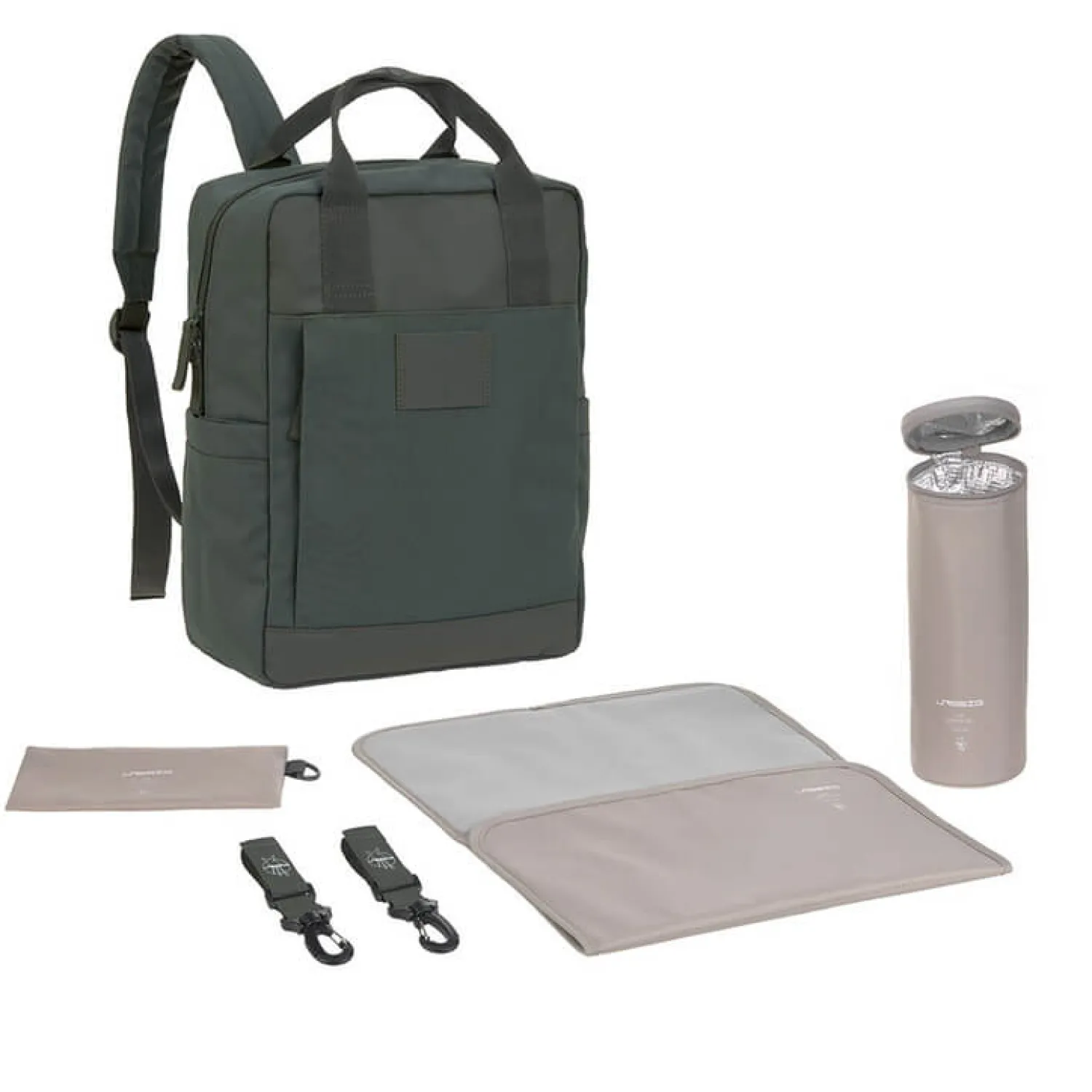 Torby I Plecaki Do Wózka|Torby I Plecaki Do Wózka | Lassig Plecak dla mam kwadratowy z akcesoriami Vividal Backpack dark olive