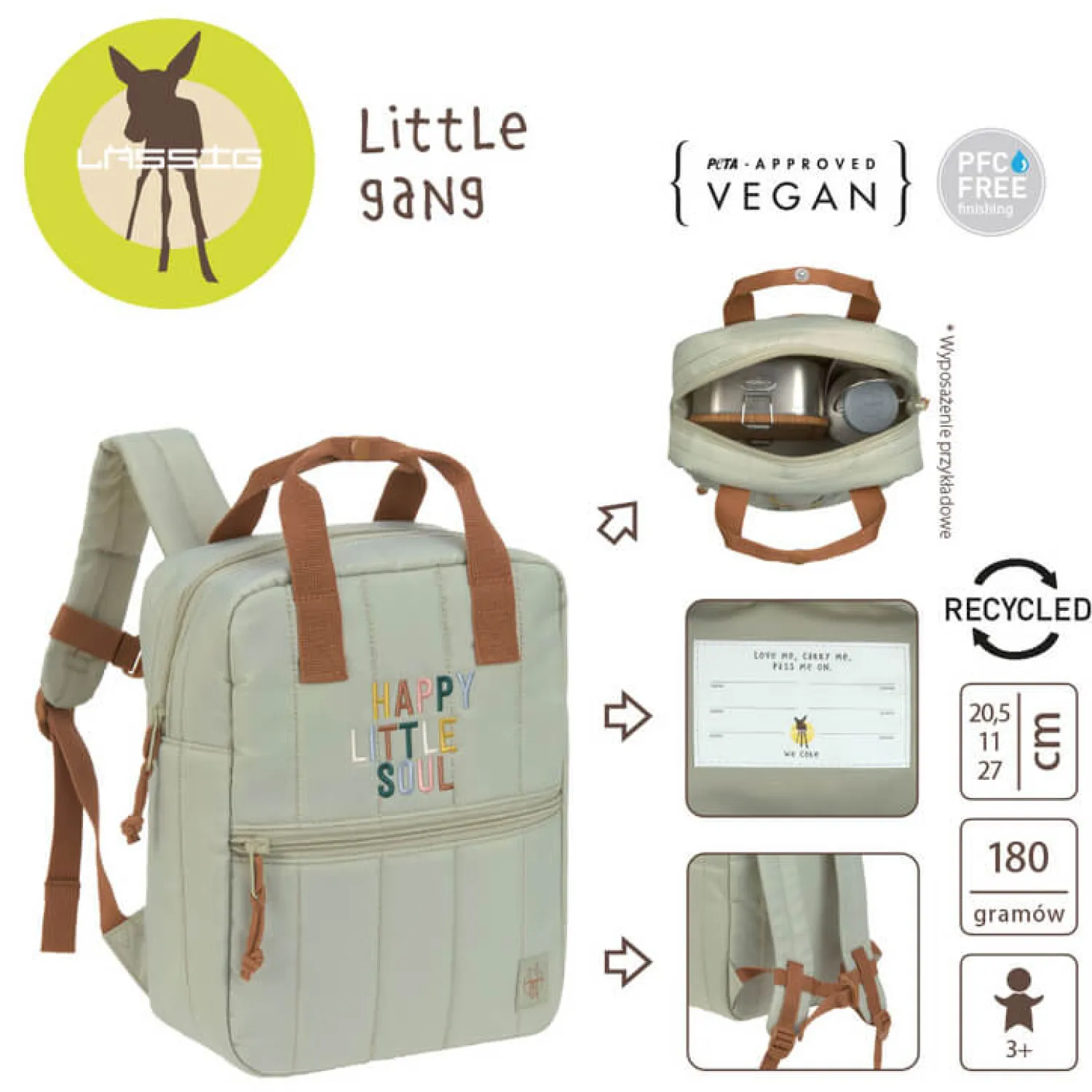 Plecaki I Torebki Dziecięce|Plecaki I Torebki Dziecięce | Lassig Plecak mini kwadratowy Little Gang Light khaki